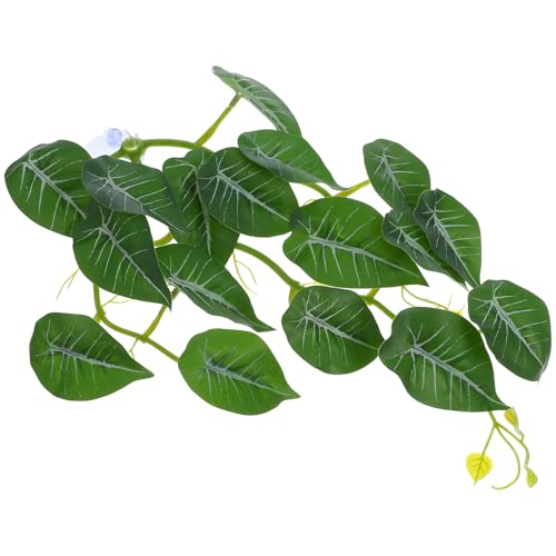 Cabilock Artificial Reptile Tank Plants with Suction Cups, Hanging Lifelike Vine Leaves for Turtle and Lizard Habitat Decor, Terrarium Plant Accessories for Reptile Enclosures
