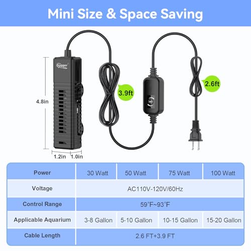 hygger Nano Aquarium Submersible Heater for 15-20 Gallon Fish Tank Betta Heater with Digital Display, Adjustable Temperature Controller 100Watt