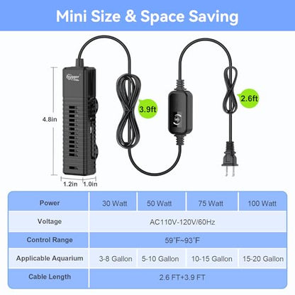 hygger Nano Aquarium Submersible Heater for 15-20 Gallon Fish Tank Betta Heater with Digital Display, Adjustable Temperature Controller 100Watt