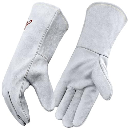 Leather Welding Gloves for Men or Women, Fire and Heat Resistant gloves for Stick,Tig,Mig,Fireplace,BBQ,Oven,Grill,Wood Stove,Animal Handling Gloves,Bite Proof for Cat or Dogs,Welders Gifts