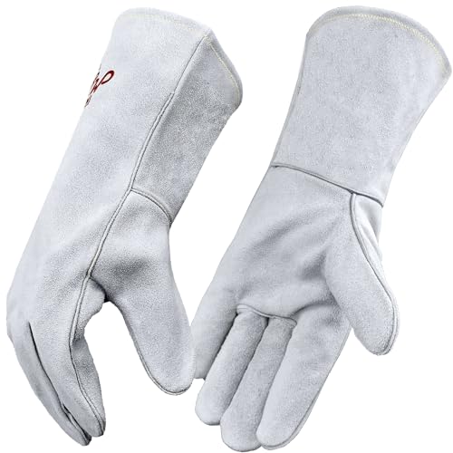 Leather Welding Gloves for Men or Women, Fire and Heat Resistant gloves for Stick,Tig,Mig,Fireplace,BBQ,Oven,Grill,Wood Stove,Animal Handling Gloves,Bite Proof for Cat or Dogs,Welders Gifts