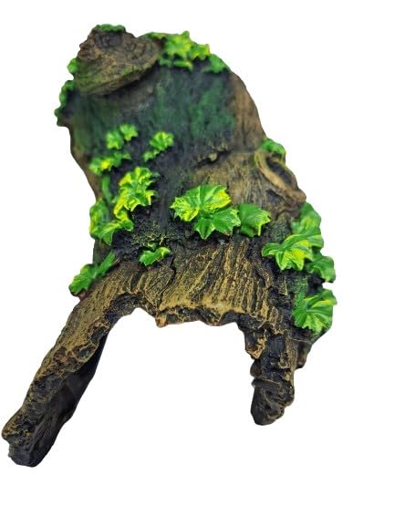 AquariumH2o Large Hollow Log with Plants Aquarium Pond Ornament Artificial Resin Tree Bark Hide or Cave for Fish Tank, 10 Inches Long Reptiles or Turtle Tank Ornament Safe for Aquatic Habitats, Brown
