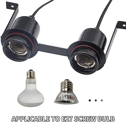 Dual Reptile Light Fixture Heat Lamps 2 in 1 E27 Base UVB Reptile Light Fixture Dome Heat Lighting Lamp Combo kit ffor reptiles, Bearded Dragon, lguana, Snake, Turtle Tank (Two lamp heads)