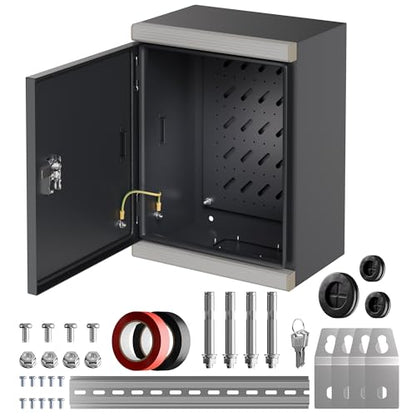 Joinfworld Outdoor Electrical Metal Box 15.7" x 11.8" x 7.8" Weatherproof Outdoor Junction NEMA Enclosure Box with Lock Din Rail Cable Gland - size: 15.7"x11.8"x7.8"