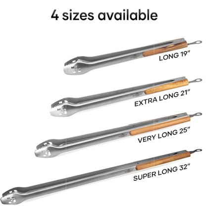 XUDAKAIXIN 21-Inch Extra Long Stainless Steel BBQ Tongs with Extended Luxurious Acacia Handle – Durable and Easy-to-Clean Grilling Tool for Cooking, Kitchen Use, and Outdoor Barbecues - color: 21-Inch