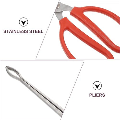 ULTECHNOVO Stainless Steel Snake Grabber Tool for Yard, 20.50" Curved Serrated Long Handle Eel Tongs, Heavy Duty Fish Loach Clamp & Chestnut Picker for Outdoor Camping Gardening