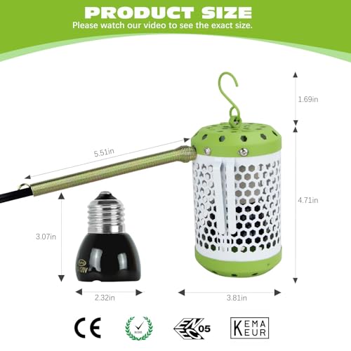 NICENICY Reptile Heat Lamp with Guard, Ceramic Heat Lamp Bulb with Lampshade, Adjustable Reptile Ceramic Heat Lamp Covers Guard with 100 Watt Infrared, No Light Only Heat (Small) - size: Small