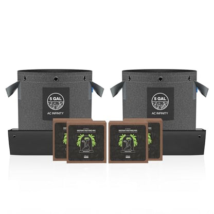 AC Infinity Instant Potting Mix Kit, 2-Plant Starter Set with Premium Buffered Coco Coir Bricks, 5-Gallon Fabric Pots, and Waterproof Multipurpose Trays, Grow Accessory Kit for Seed Germination - size: Kit