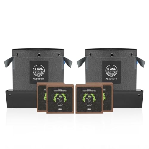 AC Infinity Instant Potting Mix Kit, 2-Plant Starter Set with Premium Buffered Coco Coir Bricks, 5-Gallon Fabric Pots, and Waterproof Multipurpose Trays, Grow Accessory Kit for Seed Germination - size: Kit