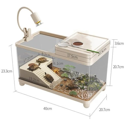 Reptile Tank Turtle Feeding Tank Bottom Drainage Household Covered Climbing Platform Easy Assembly(White) - color: White