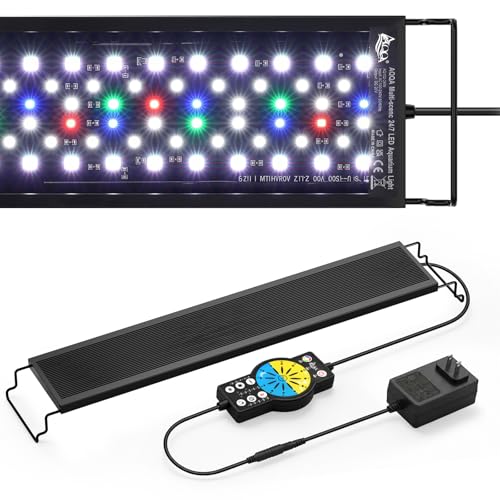 AQQA 24/7 Aquarium Light with Timer, Full Spectrum LED Fish Tank Light for Freshwater & Plants, 9 Dimmable Light Modes, 10 Adjustable Brightness, Extendable Brackets for 35-47 inch Tank,56W Black - size: 56W for 35-47 inch tank