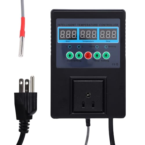 Digital Temperature Controller Socket, 3300W Thermostat Outlet, Power Isolation Controller with Durability-Optimized, Ideal for Greenhouse Cultivation, Reptile Control & Fish Tanks (US Plug)