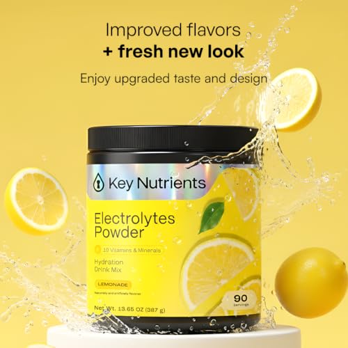 KEY NUTRIENTS Multivitamin Electrolytes Powder No Sugar - Refreshing Lemonade Electrolyte Powder - Sodium & Energy Supplement - Hydration Powder - No Calories - 90 Servings - Made in USA