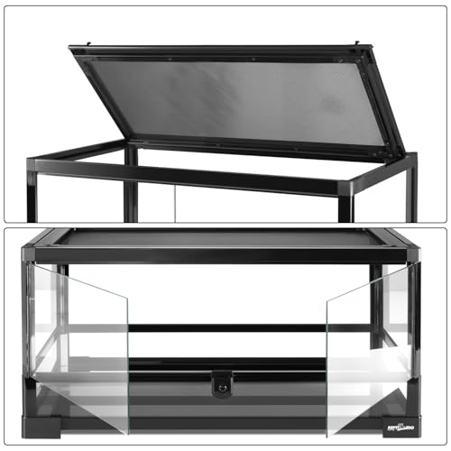 REPTIZOO Reptile Terrarium 24" X 12" X 12", 15 Gallon Glass Reptile Tank with Double Hinge Door Top Screen Ventilation, Easy Assembly Front Opening Terrarium Habitat