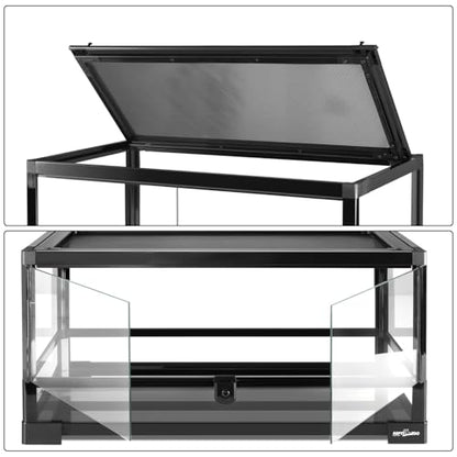 REPTIZOO Reptile Terrarium 24" X 12" X 12", 15 Gallon Glass Reptile Tank with Double Hinge Door Top Screen Ventilation, Easy Assembly Front Opening Terrarium Habitat