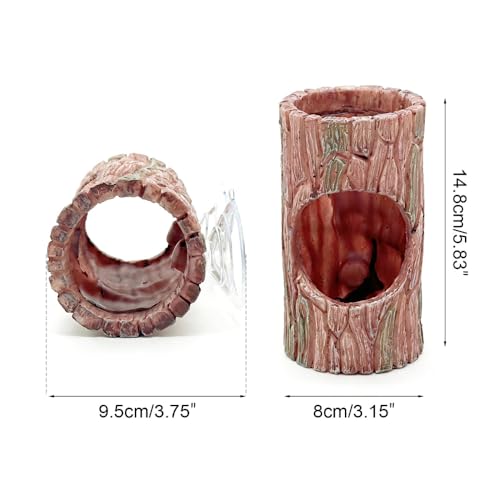 Reptile Hideout Cave, Resin Tree Trunk Shape Lizard Hide Habitat with Suction Cups Terrarium Decor for Gecko Lizards Tree Frogs Fish