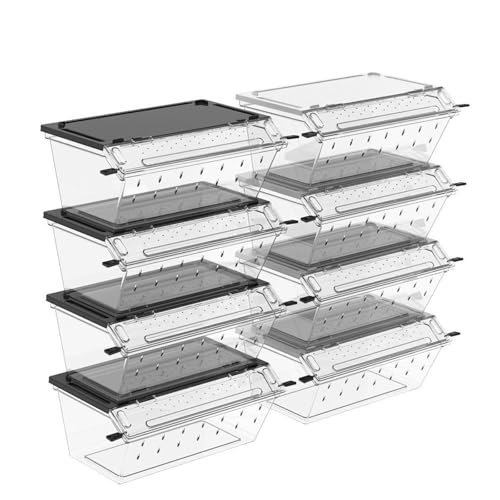 Reptile Feeding Box Breeding Tank Portable Carrier Acrylic Clear Enclosure Cage for Gerbil Turtle Chameleons Geckos Frogs, Black