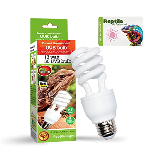 UVA UVB Light Reptile Bulb 10.0 13W Desert Compact Fluorescent Terrarium Lamp for Bearded Dragon, Turtle, Snake, Gecko, Lizard With UV Tester Card