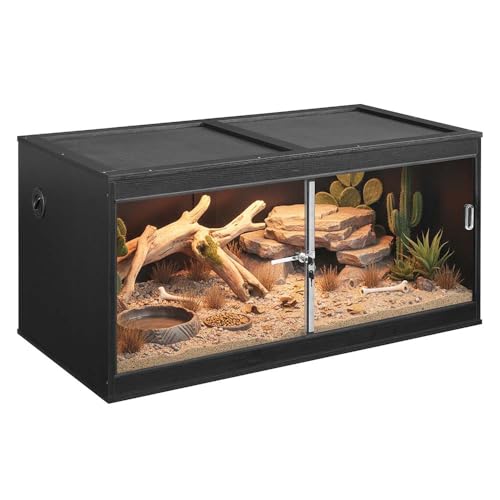 unipaws 50 Gallon Reptile Tank for Lizards, Leopard Geckos Enclosure Cage | Stackable, Front Opening Sliding Doors, Top Ventilation, Black Terrarium - color: Black, size: 50 Gallon Tank