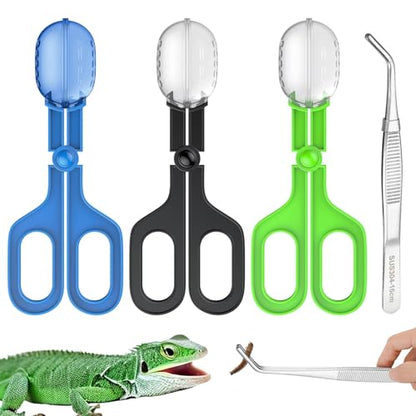 Reptile Feeding Clamp, 4 PCS Reptile Feeding Tongs Plastic Reptiles Poop Scoop for Gecko Turtle Lizard Frog Snake and Other Small Animals