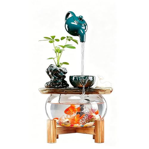 Tabletop Indoor Waterfall Fountain, Zen Water Fountain Indoor Small Fish Tank with Waterfall, Relaxing Feng Shui Tabletop Fountain for Home Office with Extra Spare Water Pump