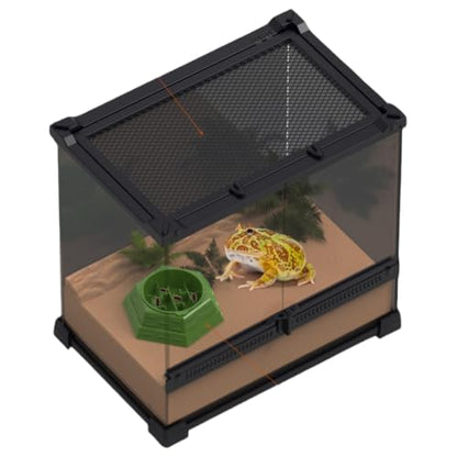 Reptile Food Bowl Plastic Water Feeder Bowls Anti- Escape Mini Round Reptile Feeder for Lizard, Gecko,Cricket, Leopard Gecko etc (Small) - size: Small