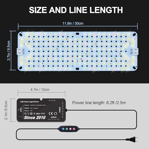 FRGROW 6Pack Flat Grow Lights for Indoor Plants, Seed Starting, Veg, 4/8/12/16/20H Timer, Light and Thin 60W Grow Lights for Under Cabinet Plant/Shelves, Two Connection Modes, Quick Installation - size: XLZB-6Pack-60W