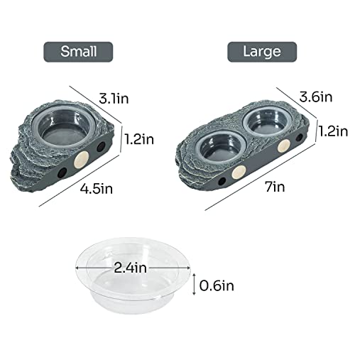 REPTIZOO Reptile Magnetic Feeder Ledge, Single Bowl Reptile Food Dish with 3PCS Feeding Cups Food Water Feeder for Crested Gecko Lizard Chameleon Pets - size: Small