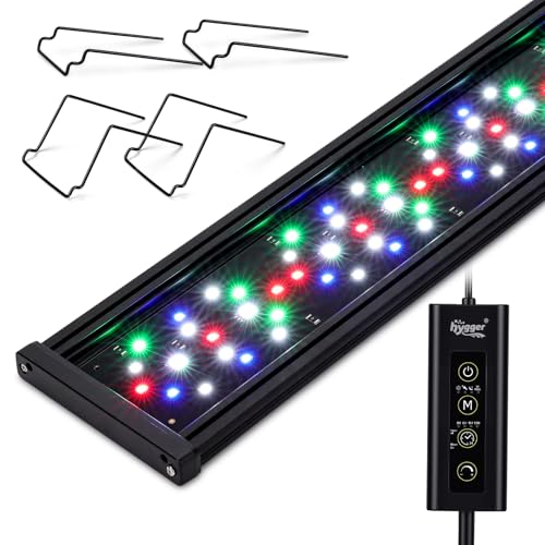 hygger Auto On Off Aquarium LED Light, 4 Mode Lighting Full Spectrum Fish Tank Light 24/7 Timer Colorful Fish/Sun/Nightlight/WRGB Cycle for Freshwater - size: 55W for 45in~50in long tank
