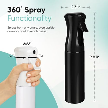 Aquableu Spray Bottle for Hair – Continuous Mist Spray Bottle for Hair Care, Styling, Cleaning, Plants, Pets & Essential Oils (variety Pack of 2 - Black & White, 10oz)