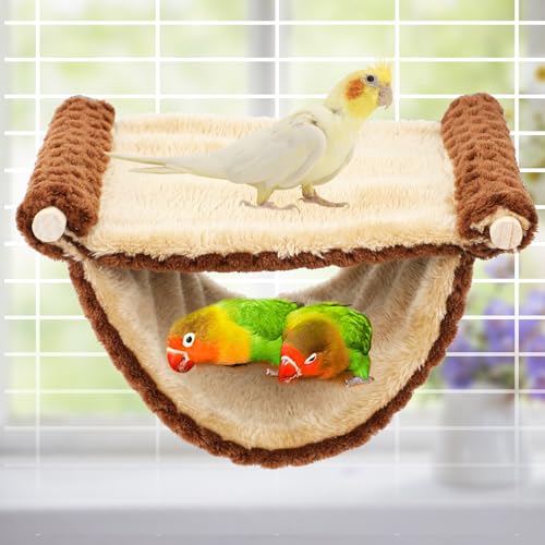 BWOGUE Winter Warm Bird Nest Bed Hanging Hammock Snuggle Hut Parrot House Tent Toy Bird Cage Perch for Parakeet Budgies Cockatiels Lovebird Cockatoo Finch Hamster Chinchilla Guinea Pig - color: Coffee, size: Medium (9"x7.2")