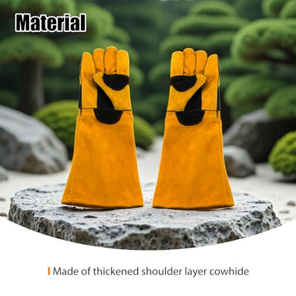 17.32inch Animal Handling Gloves, Animal Control Gloves Bite Resistant Snake Proof Cowhide Reinforced Leather Protection Dog Training Glove for Cats Scratch Reptiles Birds Falcon Grabbing - color: Yellow（17.32"）