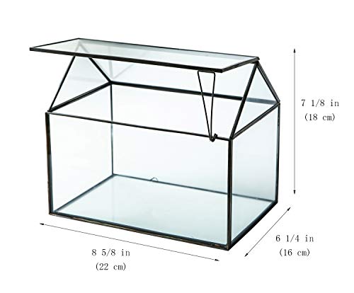 House Shape Close Glass Geometric Terrarium Tabletop Succulent Plant House Garden Planter Moss Fern Swing Lid, Flower Pot for Plants Succulent, Air Plant (Black) - color: Black