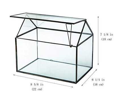 House Shape Close Glass Geometric Terrarium Tabletop Succulent Plant House Garden Planter Moss Fern Swing Lid, Flower Pot for Plants Succulent, Air Plant (Black) - color: Black