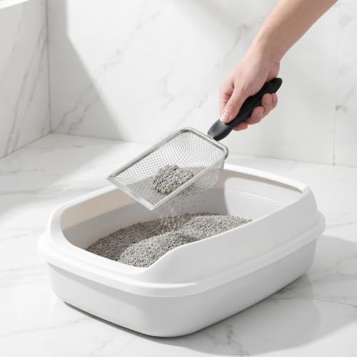 2PCS Cat Litter Shovel: Stainless Steel Litter Cleaner Corner Scoop - Mesh Poop Box Shovel for Reptile Terrarium Sand Waste Beach Scoop Cat Supplies (2.4mm, 3.4mm Hole)