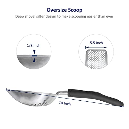 WePet Cat Litter Scoop, Aluminum Alloy Sifter, Kitty Metal Scooper, Deep Shovel with Diagonal Sifting Hole, Long Handle, Kitten Poop Lifter for Litter Box, Large Size, Black Handle - color: #06 Black, size: Large