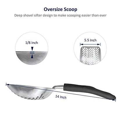WePet Cat Litter Scoop, Aluminum Alloy Sifter, Kitty Metal Scooper, Deep Shovel with Diagonal Sifting Hole, Long Handle, Kitten Poop Lifter for Litter Box, Large Size, Black Handle - color: #06 Black, size: Large