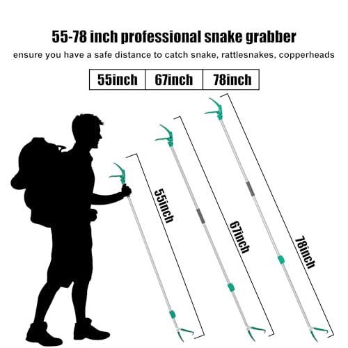 78" Extendable Snake Grabber Reptile Tongs Rattle Snake Catcher Wide Jaw Handling Tool with Lock and Comfortable Grip - size: 78 inch