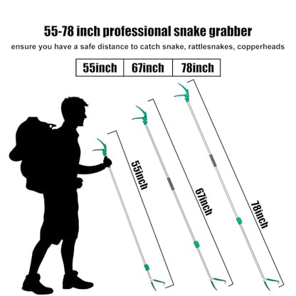 78" Extendable Snake Grabber Reptile Tongs Rattle Snake Catcher Wide Jaw Handling Tool with Lock and Comfortable Grip - size: 78 inch