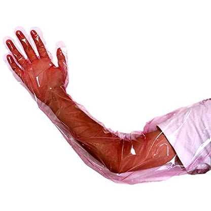 50 Pcs Insemination Long Gloves Disposable Plastic Film Gloves, Veterinary Insemination Rectal Long Gloves 35 inch Long for Livestock Gastrointestinal Examination