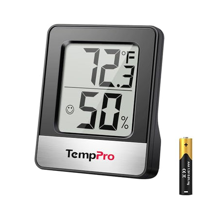 TempPro TP49 Digital Hygrometer Indoor Thermometer Humidity Meter Room Thermometer with Temperature and Humidity Monitor Mini Hygrometer Humidity Meter (Previously ThermoPro) - color: Black Indoor Thermometer