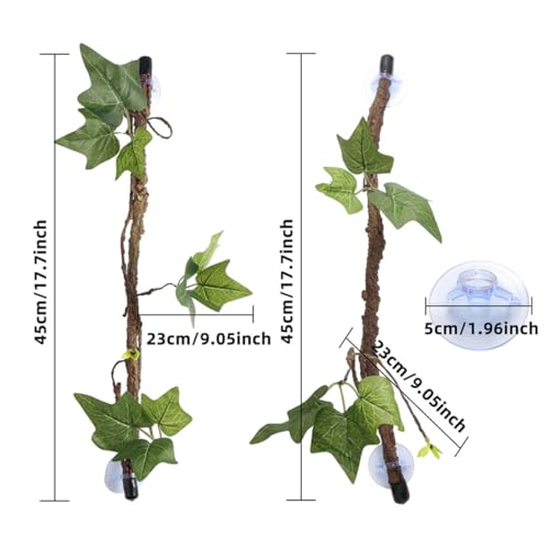 INOOMP Reptile Climbing Vines with Suction Cups, Flexible Artificial Jungle Vines, 2pcs Decorative Rattan Branches for Lizard Tank Habitat and Gecko Terrarium