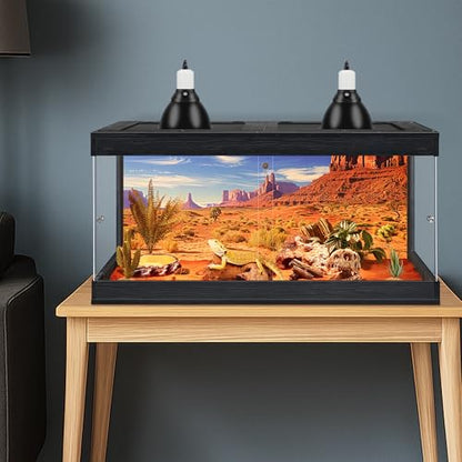 Royxen Bearded Dragon Tank, 34 Gallons Tempered Glass Reptile Terrarium with Metal Mesh Top, 3-Side Clear Anti-Scratch Glass Lizard Tank for Reptile Habitat (Black, 32" Length) - color: Black, size: 34Gal,32x16x16inch