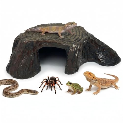 Reptile Bark Hide Cave, Resin Simulation Cork Bark Hideout, Bark Terrarium Decor, Hollow Shelter Habitat Ornament for Lizard, Gecko, Snake, Frog - color: wood-3