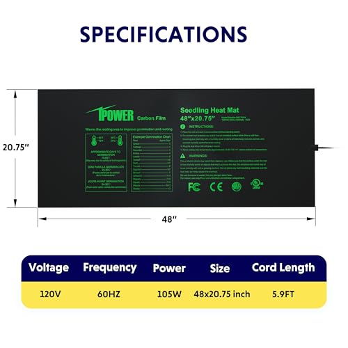iPower 48"x20.75" Seedling Heat Mat and Digital Thermostat Combo Set, Warm Hydroponic Heating Pad for Germination, Indoor Gardening, Greenhouse - size: 48" x 20.75"-New, style: with Controller