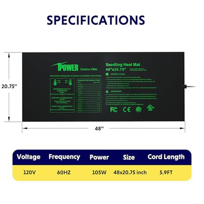 iPower 48"x20.75" Seedling Heat Mat and Digital Thermostat Combo Set, Warm Hydroponic Heating Pad for Germination, Indoor Gardening, Greenhouse - size: 48" x 20.75"-New, style: with Controller