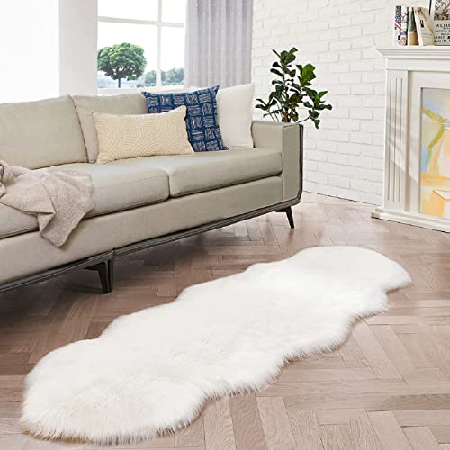 ORINOVA White Faux Sheepskin Shag Fur Runner Rugs for Living Room Bedroom Fluffy Washable Furry Area Rug 2x6 Nursery Rug Teen Room Décor - color: White, size: 2' x 6' (Sheepskin Fur)