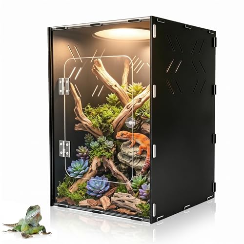 10 Gallon Reptile Tank Enclosure,12x12x18 Transparent Reptile Terrarium Acrylic Front Opening with Metal Translucent Mesh Top for Crested Gecko Lizards, Snakes, Chameleon