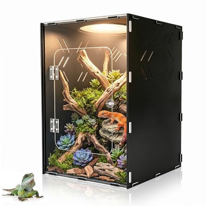10 Gallon Reptile Tank Enclosure,12x12x18 Transparent Reptile Terrarium Acrylic Front Opening with Metal Translucent Mesh Top for Crested Gecko Lizards, Snakes, Chameleon