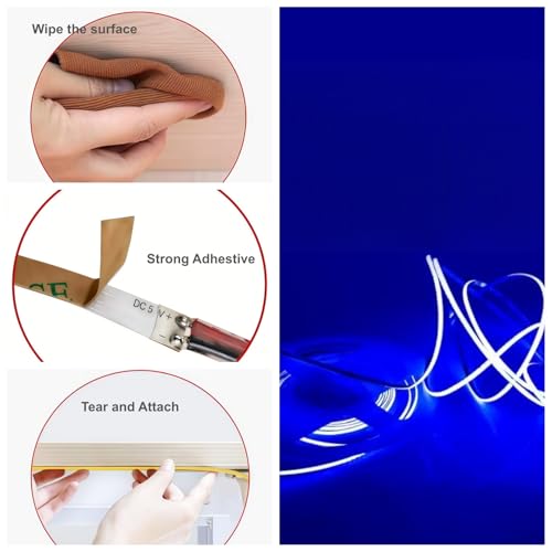 Ultra-Narrow 3mm USB COB LED Strip Lights Self-Adhesive, for Kitchen Cabinets, Bedroom, Gaming Desk (Blue, 4ft) - color: Blue, size: 4ft